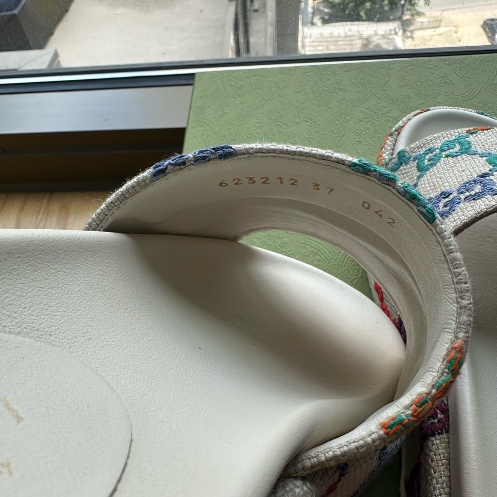 Gucci Multi Colored Monogram Platform Slides Sz 37 - image 6